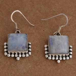 925 Sterling Silver Earrings Square Rainbow Moonstone Gemstone Fashionable Bezel Setting Trendy Style for Women-for Weddings - Product Image 3