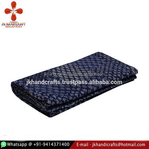 Wholesale Hand <b>Block</b> <b>Print</b> Patchwork Kantha Quilt Blue Queen Size Kantha Blanket - Product Image 3