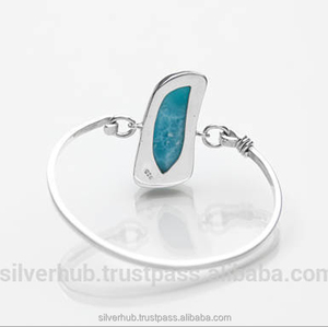 Hecho 925 Larimar plata esterlina diseñador hecho a mano brazalete - Product Image 2