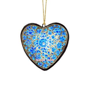 เครื่องประดับคริสต์มาสรูปหัวใจดอกไม้สีฟ้าสีดำทำด้วยมือของขวัญตกแต่งต้นไม้วันหยุดที่แขวนอยู่บนต้นไม้ - Product Image 2