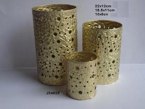 <b>Metal</b> Indian <b>Lantern</b> With Mat Gold Finish 3 Sizes Cylindrical Shape Tea Light Candle Holder for Home Decoration - Product Image 4