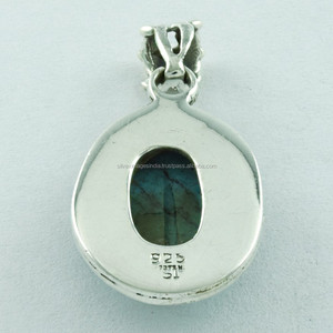 Pendentif ovale en pierre Turquoise pour femmes, bijoux en argent Sterling 925, fournisseur indien - Product Image 4