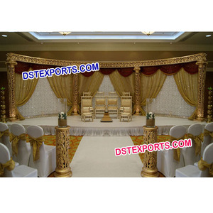 Escenario de Fibra Dorada para Bodas Indias, Escenario de Fibra Tallada Dorada para Matrimonios, Diferentes Estilos de Ceremonia de Recepción de Bodas en Australia - Product Image 1