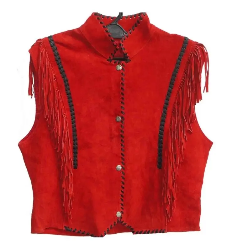 Ladies Indian Vintage Western Style Fringe Braided Leather Vest 2023