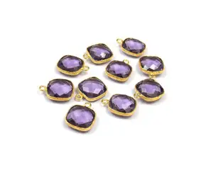 紫水晶石英天然多宝石珠宝坐垫形嵌框镀金宝石嵌框手工连接器