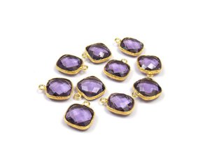 Hecho a mano chapado en oro Metal latón cobre cojín forma Multi piedra preciosa bisel conector Natural amatista cuarzo piedra joyería MM - Product Image 1