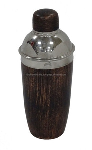 Seau à glace en cuivre antique couvercle en bois refroidisseur en métal à double niveau fête du vin mariage capacité 12L imprimé Logo fabriqué en Inde - Product Image 5
