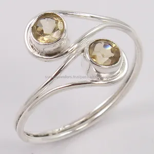 جولة شكل سيترين الأحجار الكريمة 925 الاسترليني خاتم فضة ، مجوهرات الفضة المصنوعة يدويًا ، خاتم فضة الاسترليني