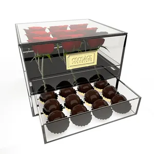 Square Akrilik Diawetkan Bunga Kotak dengan Laci Mewah Acrylic 48 Mawar Chocolate Box untuk Natal atau Valentine