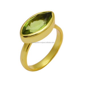 Anillo de piedras preciosas de cuarzo peridoto Natural de Plata de Ley 925, ajuste de bisel chapado en oro, clásico de moda para joyería para fiesta y boda - Product Image 1