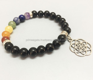 Pulsera de Chakra de Ónix Negro, Arte Popular Hecho a Mano |   Joyería de Piedras Preciosas para Sanación Energética, Protección y Equilibrio |   Negocio Espiritual Unisex - Product Image 2
