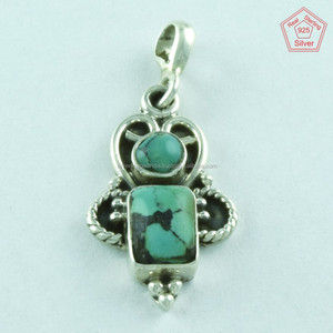Colgante hermoso de piedra turquesa, joyería de plata hecha a mano, proveedor de joyería de plata de la India, colgante de Plata de Ley 925 DE LA India - Product Image 3