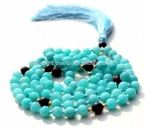 ลูกปัดมาลา108คุณภาพสูงสร้อยคอยาวภาวนาสำหรับผู้นับถือศาสนาพุทธแบบธรรมชาติอะมาโซไนต์สำหรับงานเลี้ยงหรือของขวัญแบบโบฮีเมียน - Product Image 1