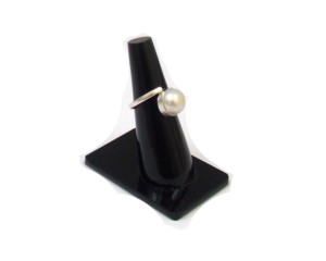 Bague réglable faite à la main pour elle à la mode plaqué argent avec perle pierre précieuse beaux bijoux élégants en forme ronde - Product Image 5