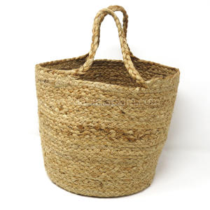 100% Jute Round <b>Basket</b> Eco-Friendly Handwoven Braided <b>Large</b> Laundry <b>Basket</b> - Product Image 6