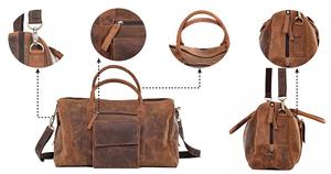 กระเป๋าเดินทางแบบดัฟเฟิลกระเป๋าเดินทางแบบวินเทจหนังแท้ความจุขนาดใหญ่มีซิปแฟชั่นแนวสปอร์ตสมัยใหม่ - Product Image 5