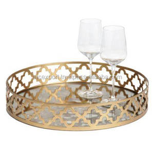 Merveilleux Design Forme Ronde Bijoux Plateau Premier Qualité Verre Et Métal Cuisine Moderne Thé Et Café Plateau De Service À Bas Prix - Product Image 1