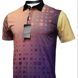 Wholesale Men's Custom Sublimation Golf Shirt Embroidered Polo T-Shirt with Short Sleeve Made of Polyester Spandex