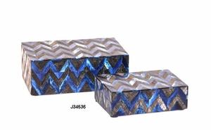 Boîte à bijoux en bois avec motif en chevron bleu à deux tons, disponible dans toutes les tailles et couleurs, organiseur de bijoux - Product Image 6
