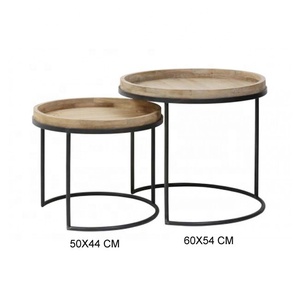 โต๊ะกาแฟเหล็กที่มีไม้ด้านบนโต๊ะกาแฟที่ทันสมัยที่ขายดีที่สุดตารางด้านข้างลวด - Product Image 4