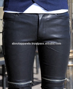 Pantalon en cuir de vache pour hommes, pantalon noir de moto en cuir de mouton véritable - Product Image 6