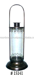 Linterna de vela pequeña decorativa de hierro y vidrio rojo, linterna de Vela decorativa de linterna de Metal chapada brillante - Product Image 2