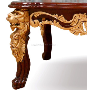 CLASSIC CARVED MAHOGANY <b>WOOD</b> LION COFFEE TABLE FURNITURE - Product Image 5
