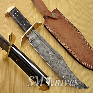 Cuchillo Bowie de Caza de Hoja Fija de Damasco Hecho a Mano, Grado Industrial, Garantía de 3 Años, Mango de Lámina de Acero (sm34) - Product Image 2