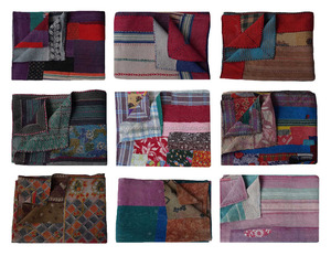 Manta de Sari vintage al por mayor Kantha acolchada a mano India - Product Image 1