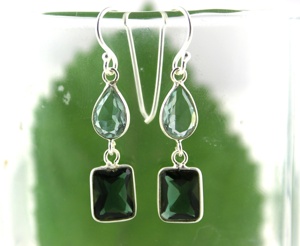 Boucles d'oreilles en argent Sterling en forme de mélange, émeraude, Aqua topaze, pierres précieuses faites à la main, Hydro, bijoux fins, cadeau - Product Image 3