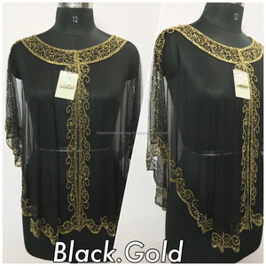 เสื้อปอนโชยาวที่สง่างามของผู้หญิงผ้าสุทธิสุดพิเศษลูกปัดปักเลื่อมมือสไตล์ลำลองขนาดฟรีไซส์ใหญ่พิเศษตัวเลือก - Product Image 6