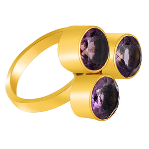 Bague pour femme en argent sterling 925 dernier modèle en plaqué or sertie de trois pierres et d'améthyste violette Bijoux de mariage tendance - Product Image 3