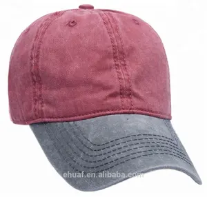 6 panel cotton vintage two tone colors stone and chemical enzyme washed baseball sports hat cap