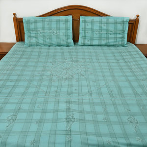 Ropa de cama doble hecha a mano al por mayor, ropa de cama de algodón a cuadros azul claro - Product Image 1