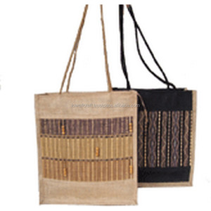 Sac de courses écologique en jute LOWELLCRAFT avec fermeture à cordon, sac fourre-tout pour épicerie avec poignées - Fibre naturelle - Product Image 1