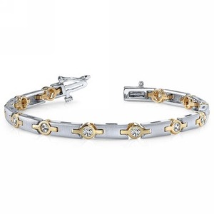 Pulsera de compromiso de mujer de oro multitono CERTIFICADO DE 14K Brazalete de moda de diamante redondo real - Product Image 1