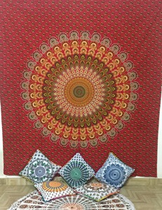 Tapiz de algodón de Mandala redondo de tamaño Queen, hermosa decoración étnica para el hogar, colgante de pared, colcha impresa, bohemio por consignadores indios - Product Image 4