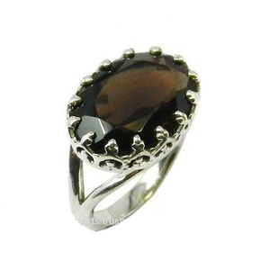 Anillo de piedras preciosas de cuarzo ahumado de Plata de Ley 925 de alta calidad, anillos Vermeil de eternidad, hermoso proveedor de joyería de plata a la moda - Product Image 1