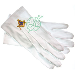 Gants en coton blanc avec design maçonnique doré brodé Gants en cuir d'hiver pour une utilisation en extérieur dans la vie quotidienne - Product Image 2