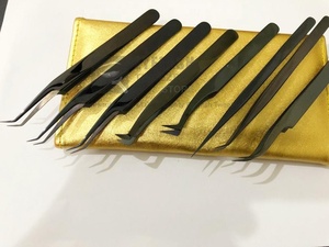 Pinzas de extensión de pestañas de acero inoxidable sostenibles de plasma negro al por mayor, pinzas de pestañas probadas a mano con logotipo privado de la mejor calidad - Product Image 4