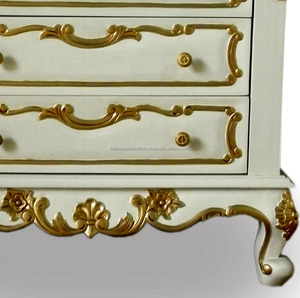 Furniture Hand Carved <b>Wood</b> Nightstand With Mirror Top French Style - Product Image 4