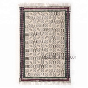 Indio al por mayor bloque impreso dorri Yoga alfombras máquina lavable alfombras para casa Sala alfombras hechas a mano en la India - Product Image 3