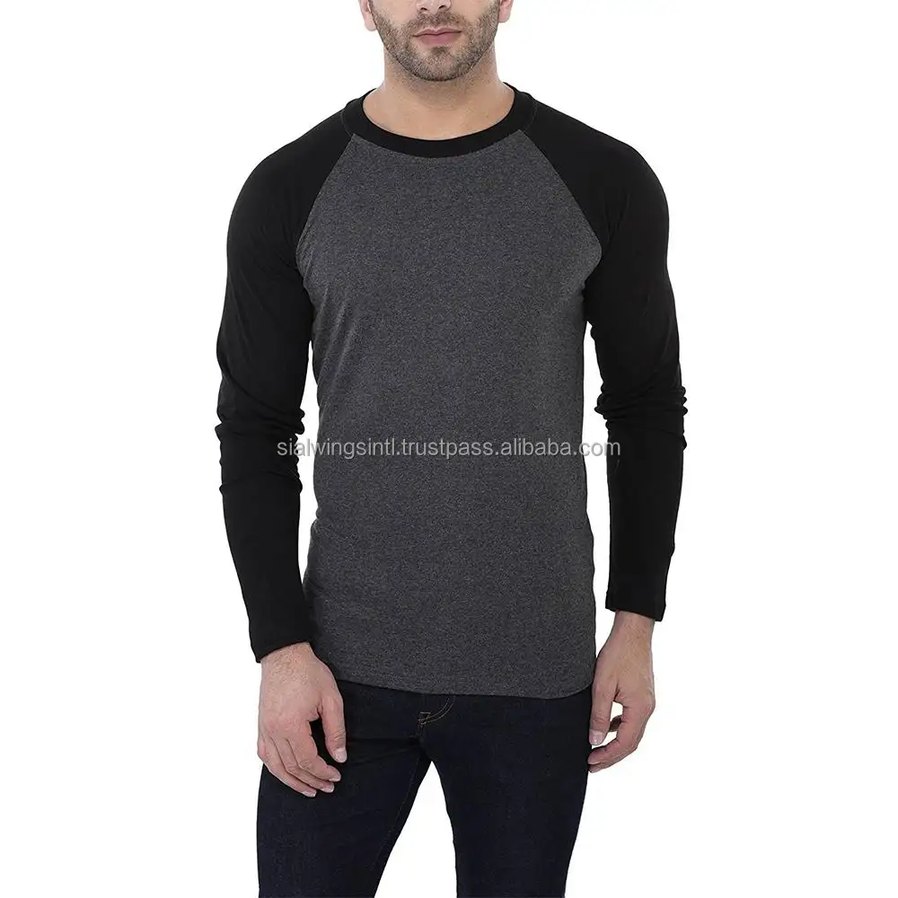 Raglan Sleeves Print Your Logo Custom T-Shirts For Men Round Neck T Shirt For Men Cheap Custom Long Sleeve Shirt