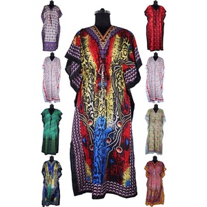 Caftanes largos elegantes, vestido informal de algodón sin mangas Formal, vestido estampado en bloque, caftán Dashiki tradicional africano asequible - Product Image 1