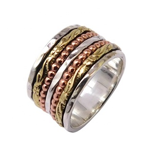 New Design 925 <b>Sterling</b> <b>Silver</b> Eternity Vermeil <b>Ring</b> All Sizes Two Tone Spinner Wide <b>Band</b> <b>Rings</b> Manufacturer - Product Image 1