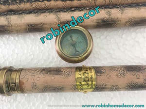 Bastón de cuero auténtico vintage con mango telescópico de latón Función de brújula superior - Product Image 6