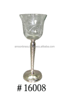 Antique Brass Metal <b>Hurricane</b> Candle Holder With <b>Glass</b> Embossed Design - Product Image 3