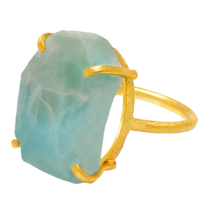 Bague en pierres précieuses Larimar naturel Solid925 argent Sterling plaqué or bague à la mode bijoux en gros fabricant Casa De Plata - Product Image 2