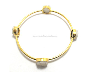 White Druzy 925 Sterling Silver Gold Plated Wire <b>Wrapped</b> Natural Multi Gemstone Jewelry Fashion Bangle Bracelets - Product Image 2