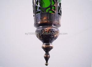 BR103ทองเหลืองอาร์ตเดโคจี้ชาวไร่โคมไฟที่มีสีเขียวกระจกสี - Product Image 5